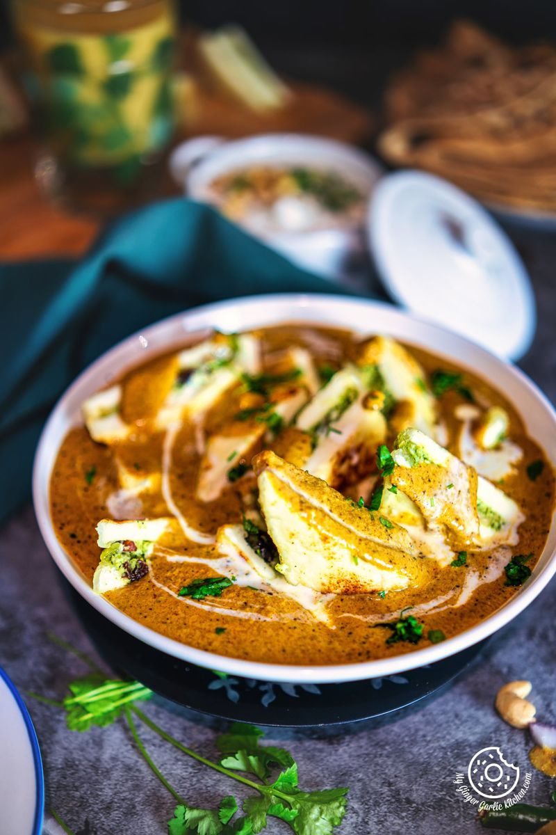 closeup of pasanda served in a white ceramic bowl